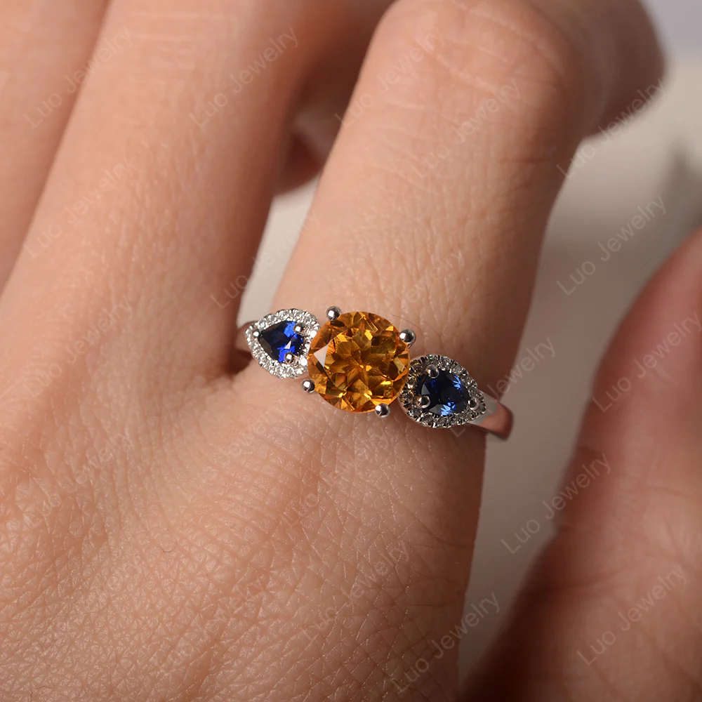 Euro Shank Citrine and Sapphire Ring - Image 5