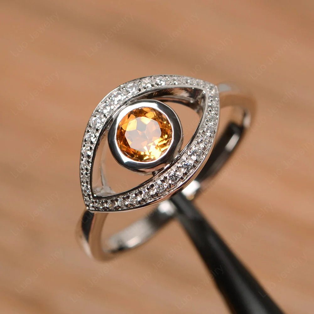 Citrine Evil Eye Ring