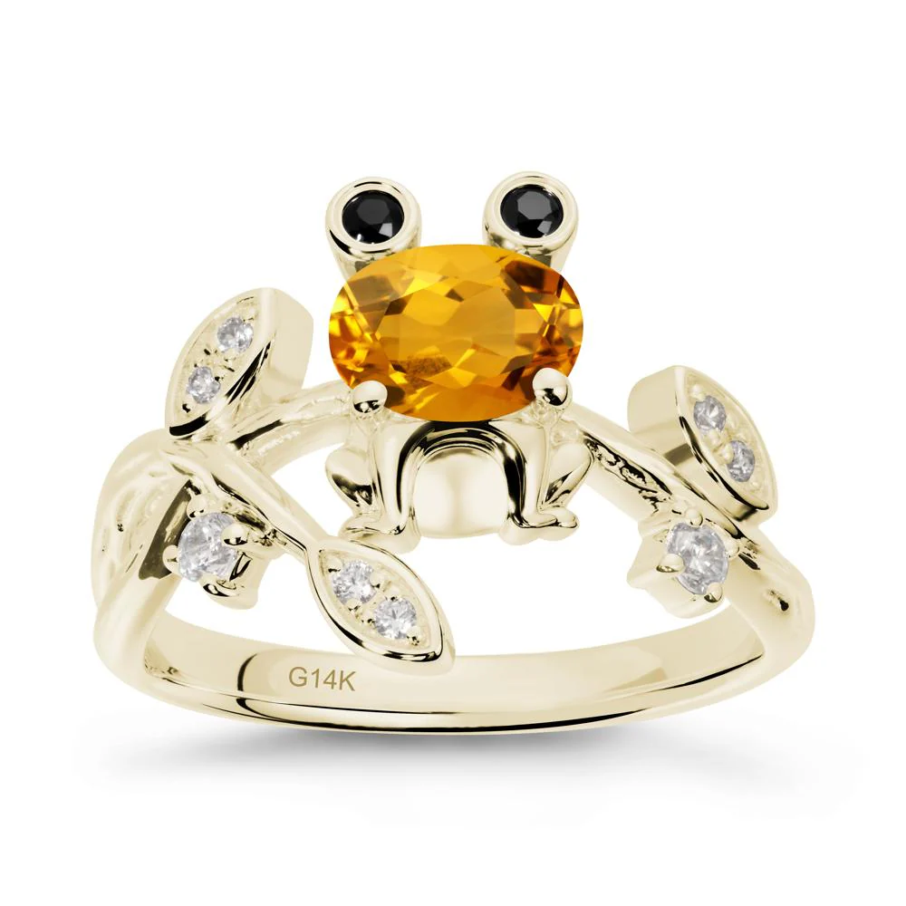 Citrine Frog Ring with Twisting Leaves and Branches