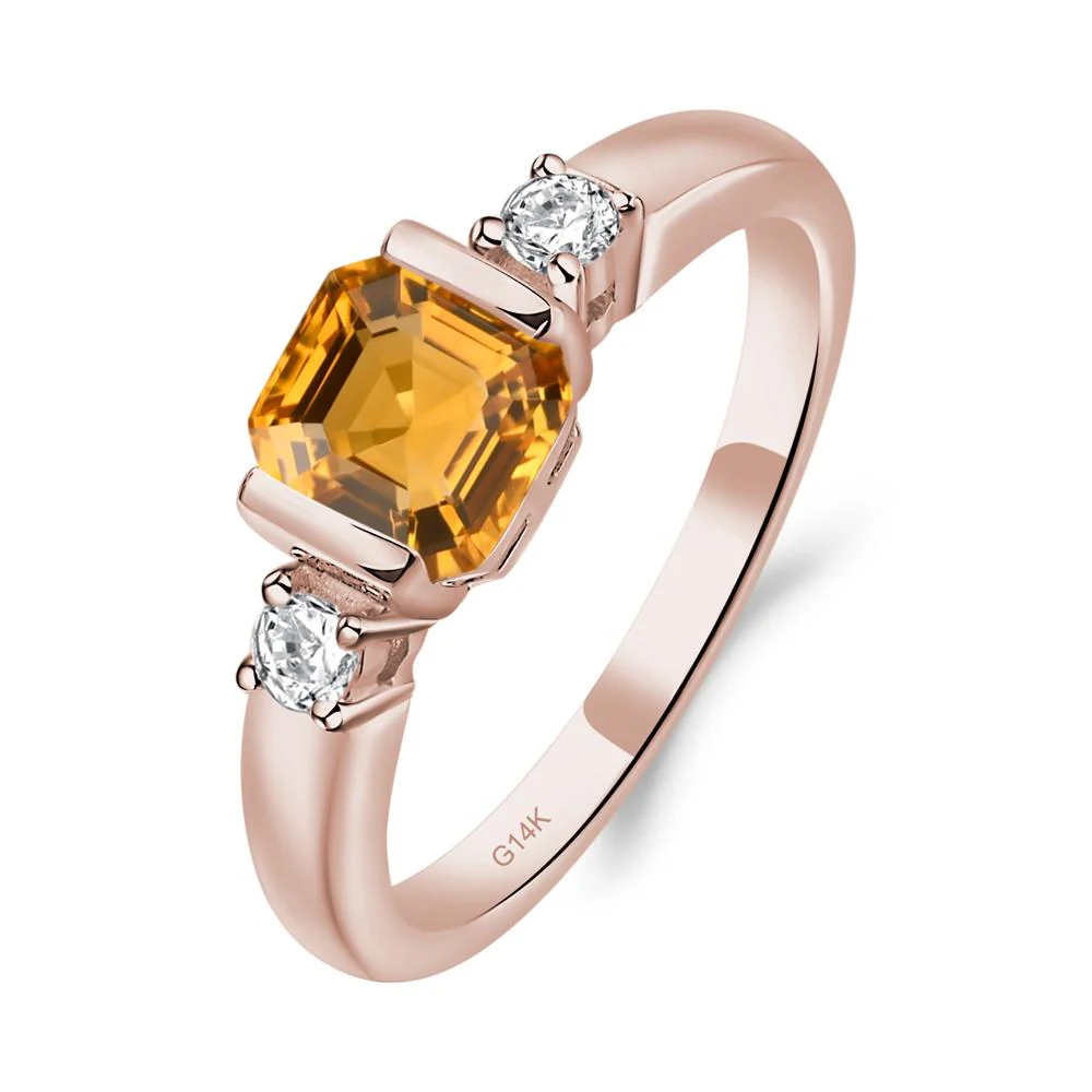 Citrine Half Bezel Set Asscher Cut Ring