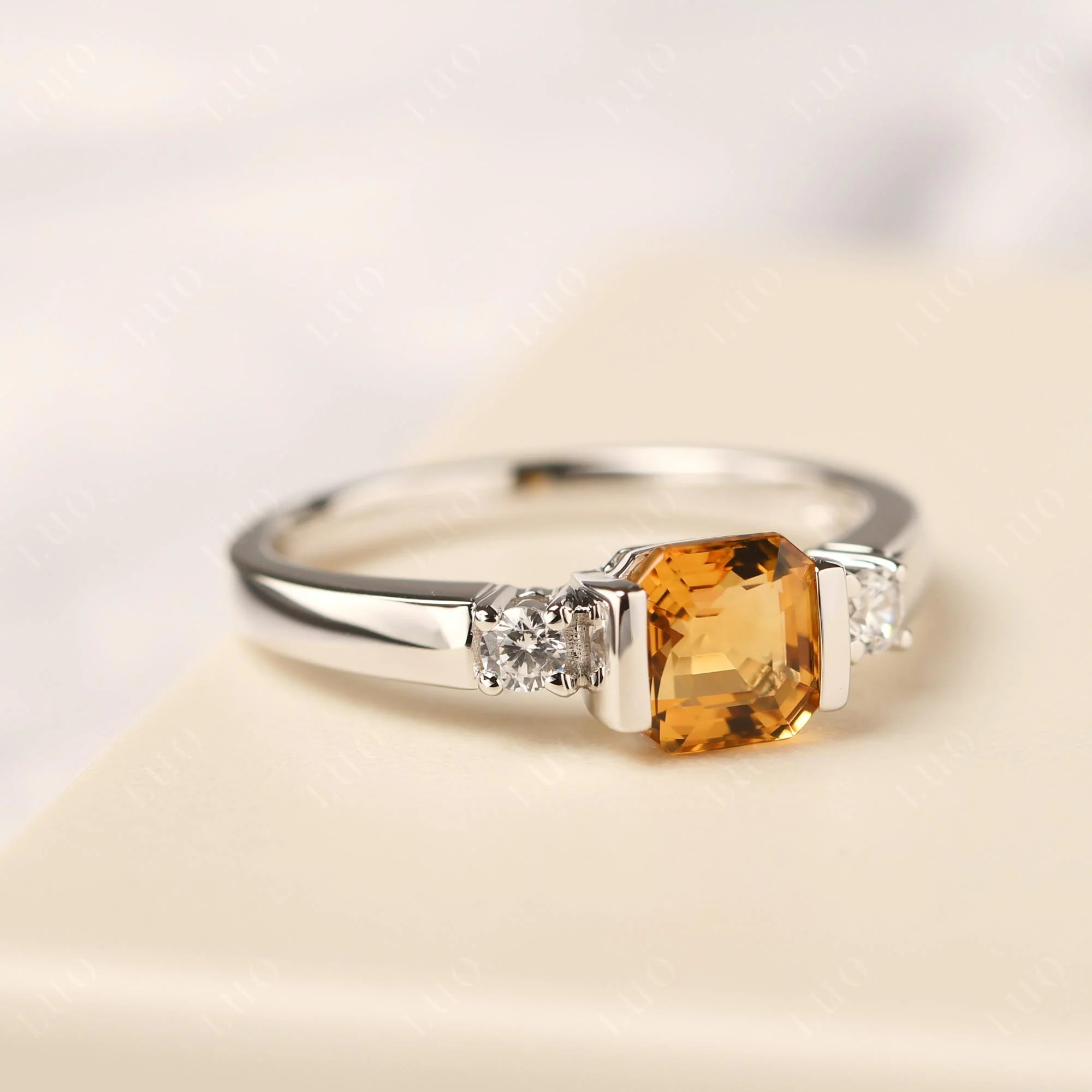 Citrine Half Bezel Set Asscher Cut Ring - Image 11