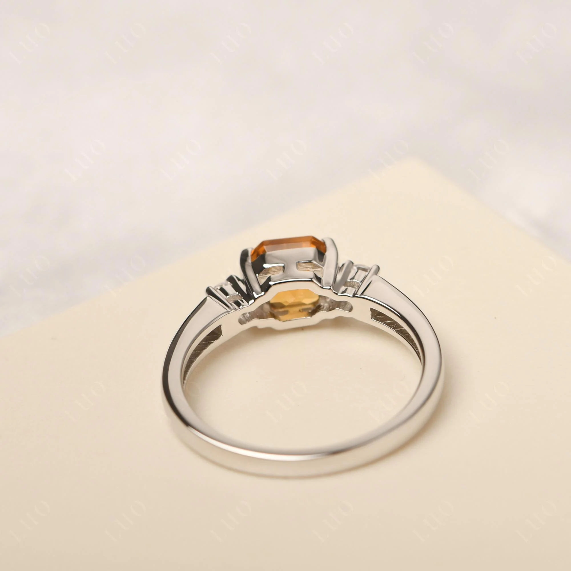 Citrine Half Bezel Set Asscher Cut Ring - Image 12