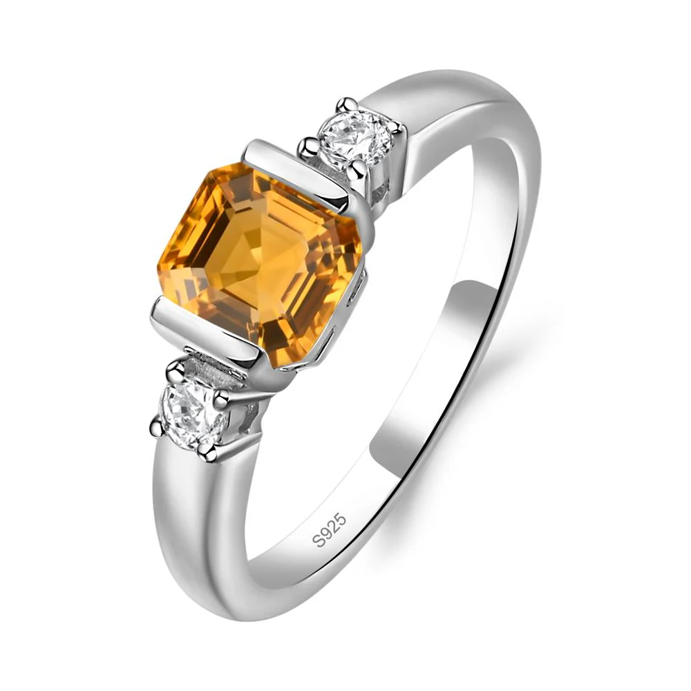 Citrine Half Bezel Set Asscher Cut Ring - Image 2