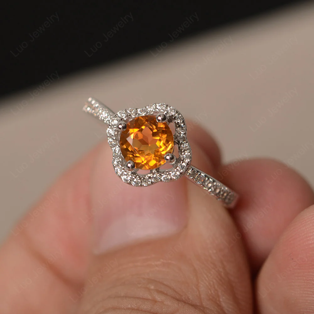 Citrine Halo Flower Engagement Ring