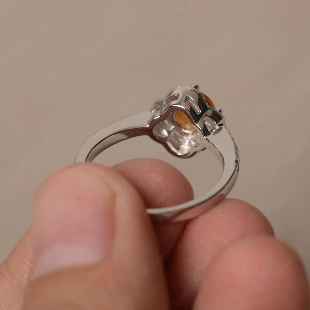 Citrine Halo Flower Engagement Ring - Image 2