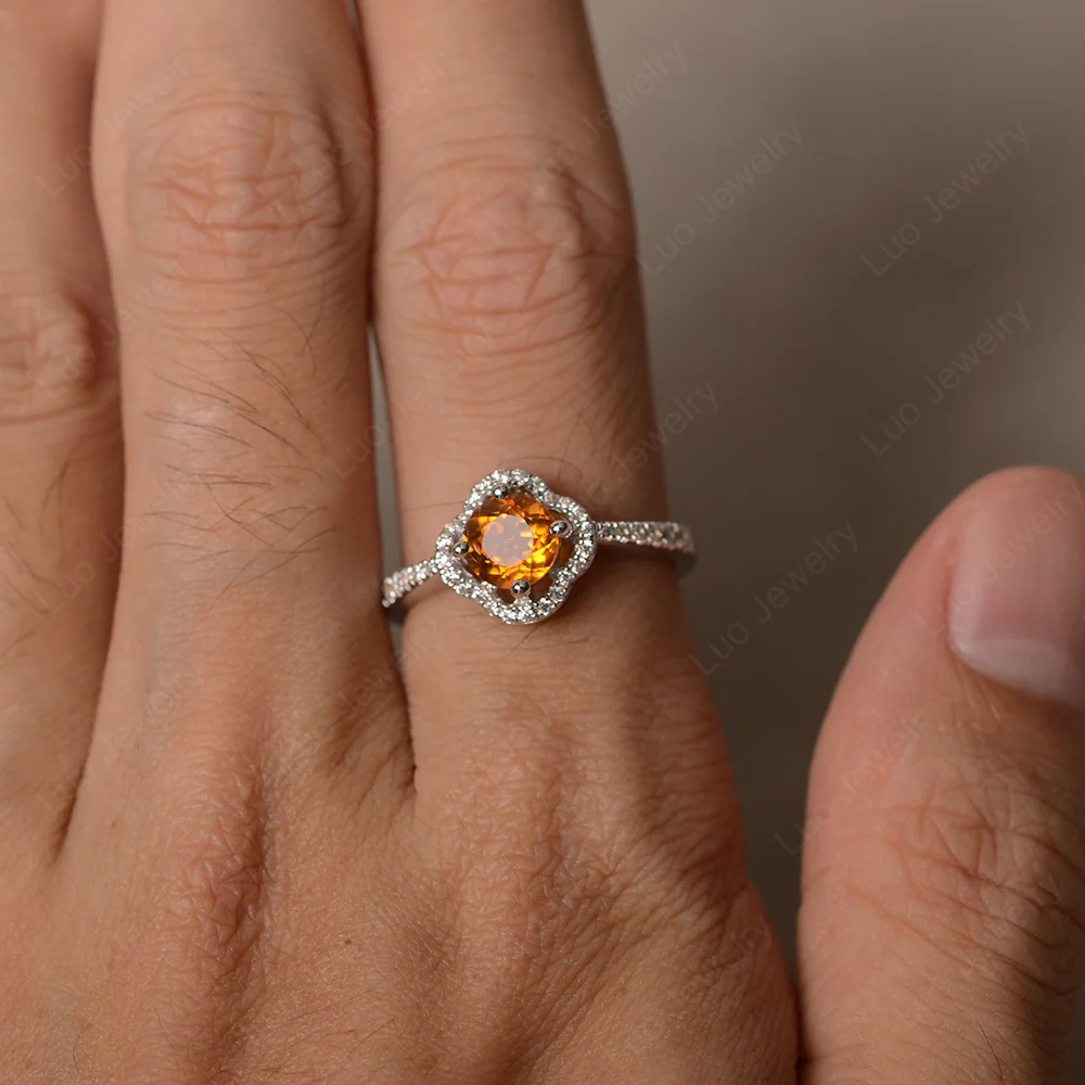 Citrine Halo Flower Engagement Ring - Image 3