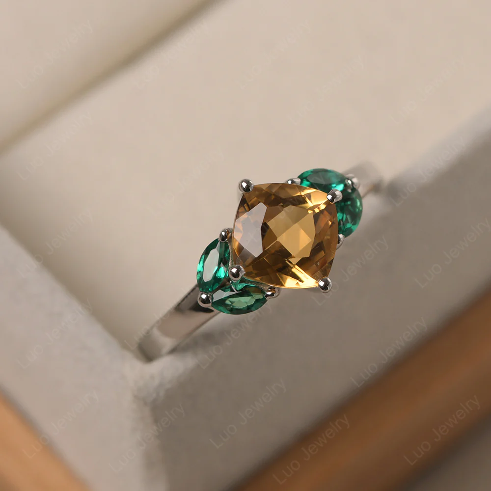 Citrine Kite Set Cushion Engagement Ring - Image 2