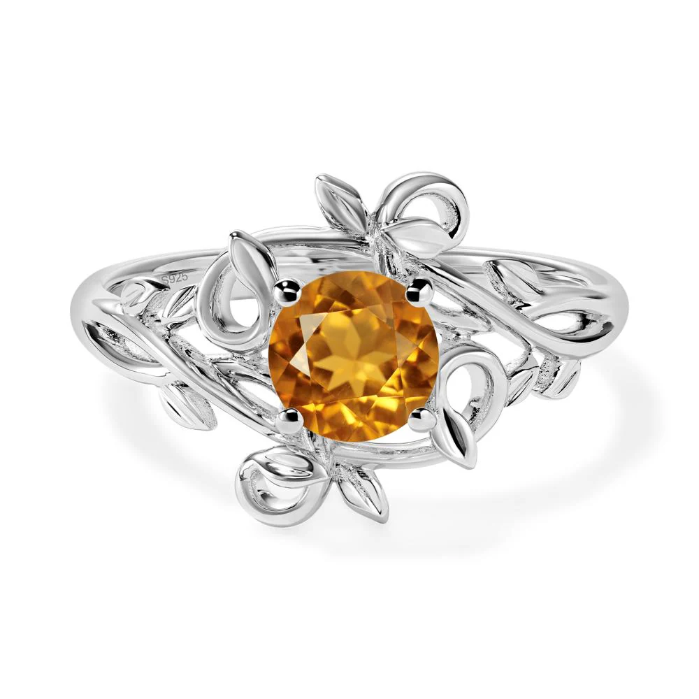 Round Cut Citrine Leaf Ring