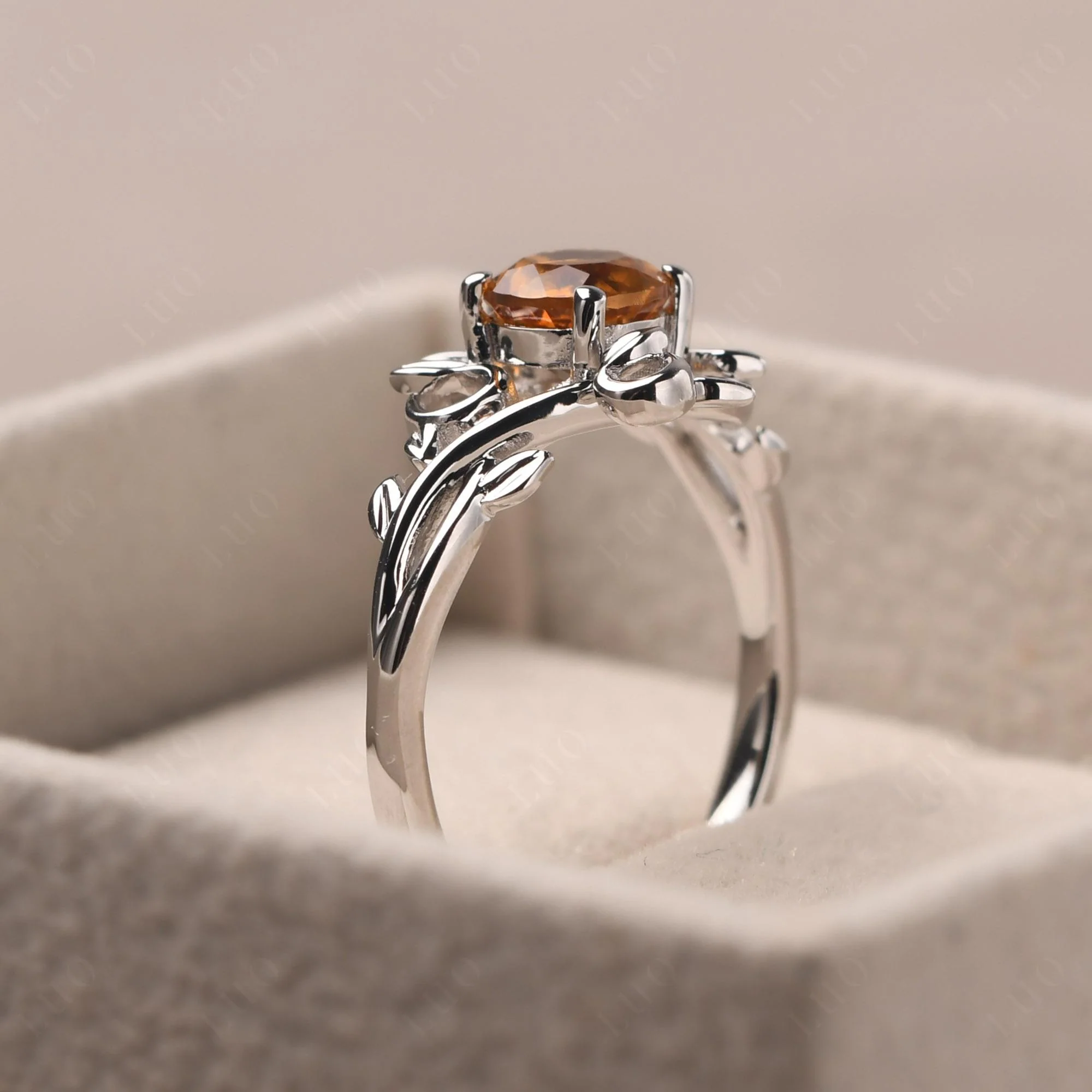 Round Cut Citrine Leaf Ring - Image 13