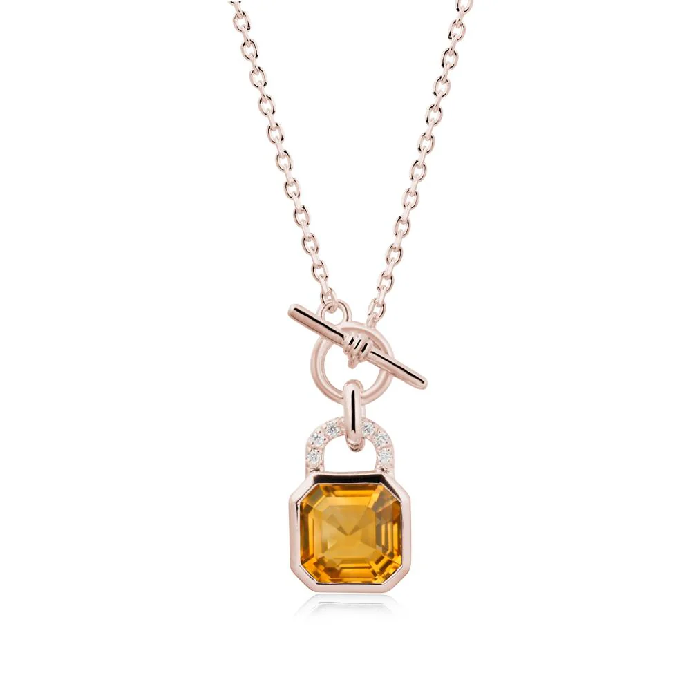 Citrine Lock Pendant Necklace with Openable Toggle