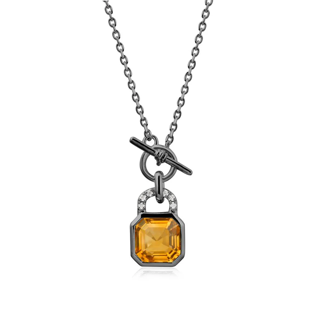Citrine Lock Pendant Necklace with Openable Toggle - Image 7