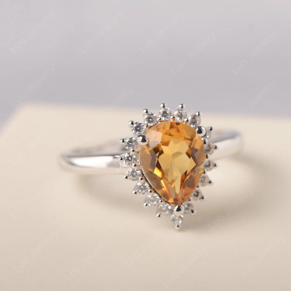 Citrine Pear Halo Engagement Ring - Image 2
