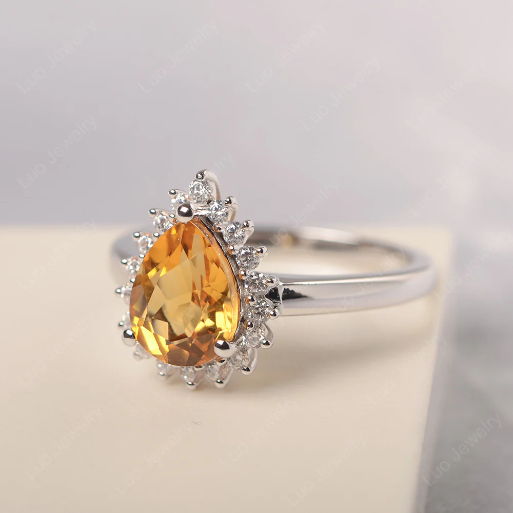 Citrine Pear Halo Engagement Ring - Image 3