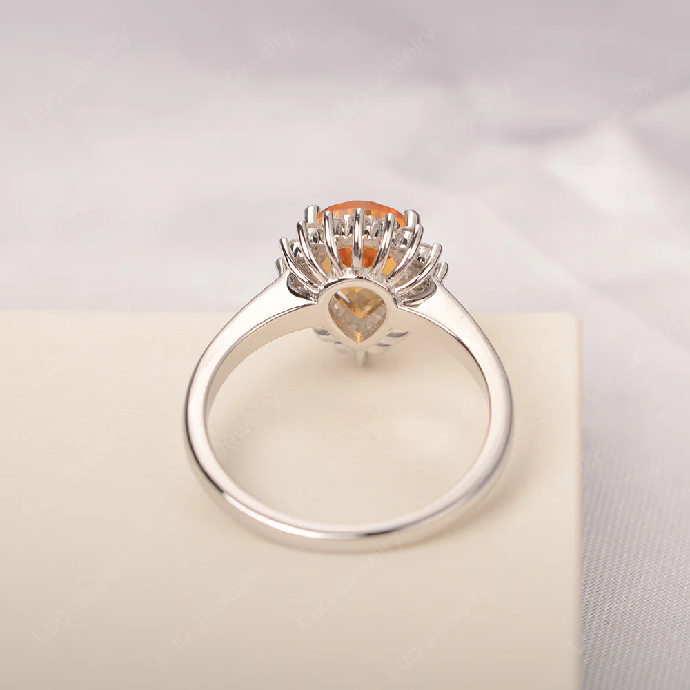 Citrine Pear Halo Engagement Ring - Image 4