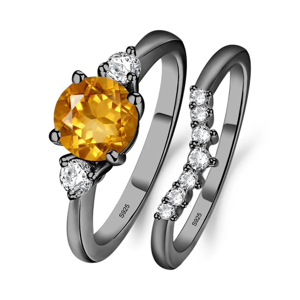 Round Citrine Wedding Ring Set