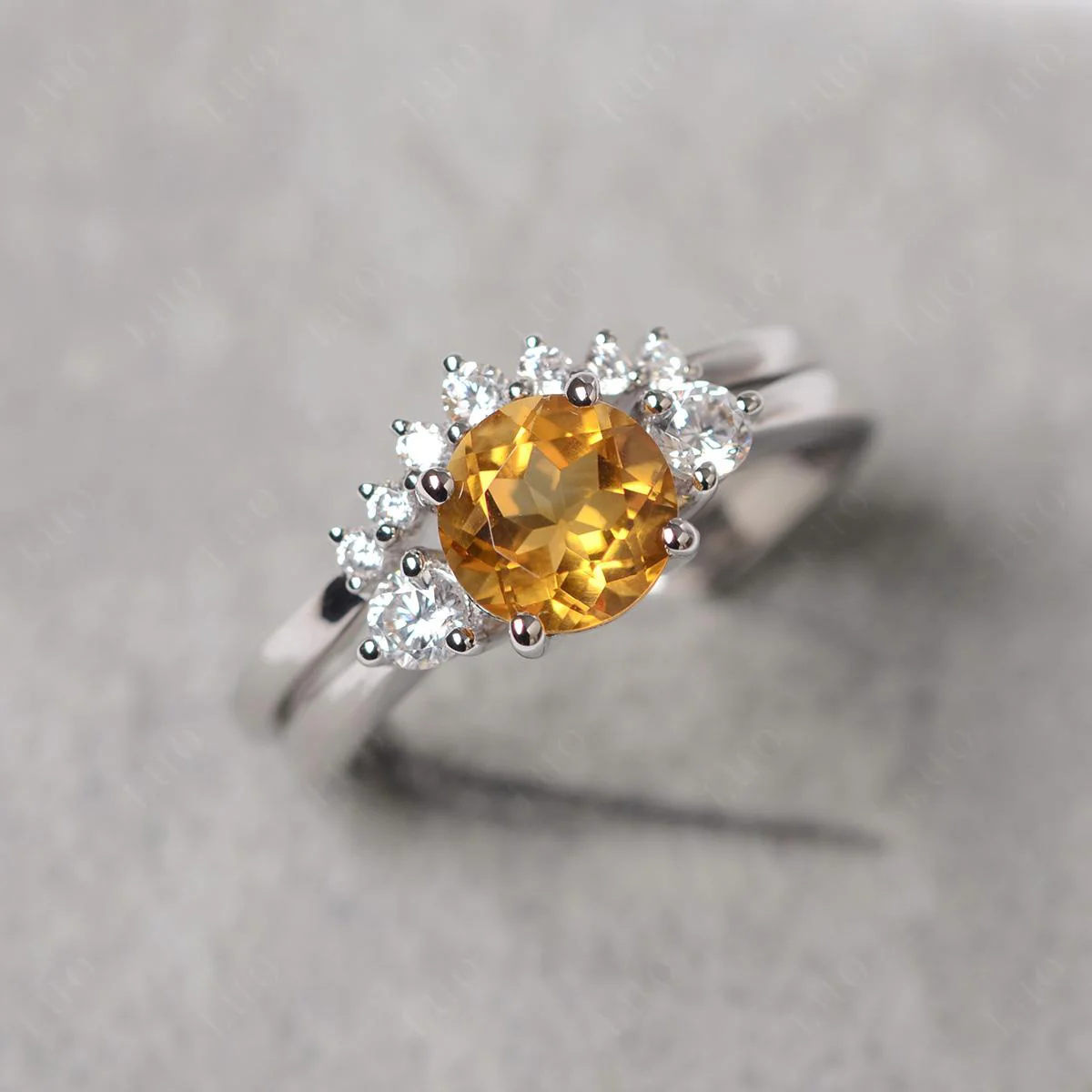 Round Citrine Wedding Ring Set - Image 11