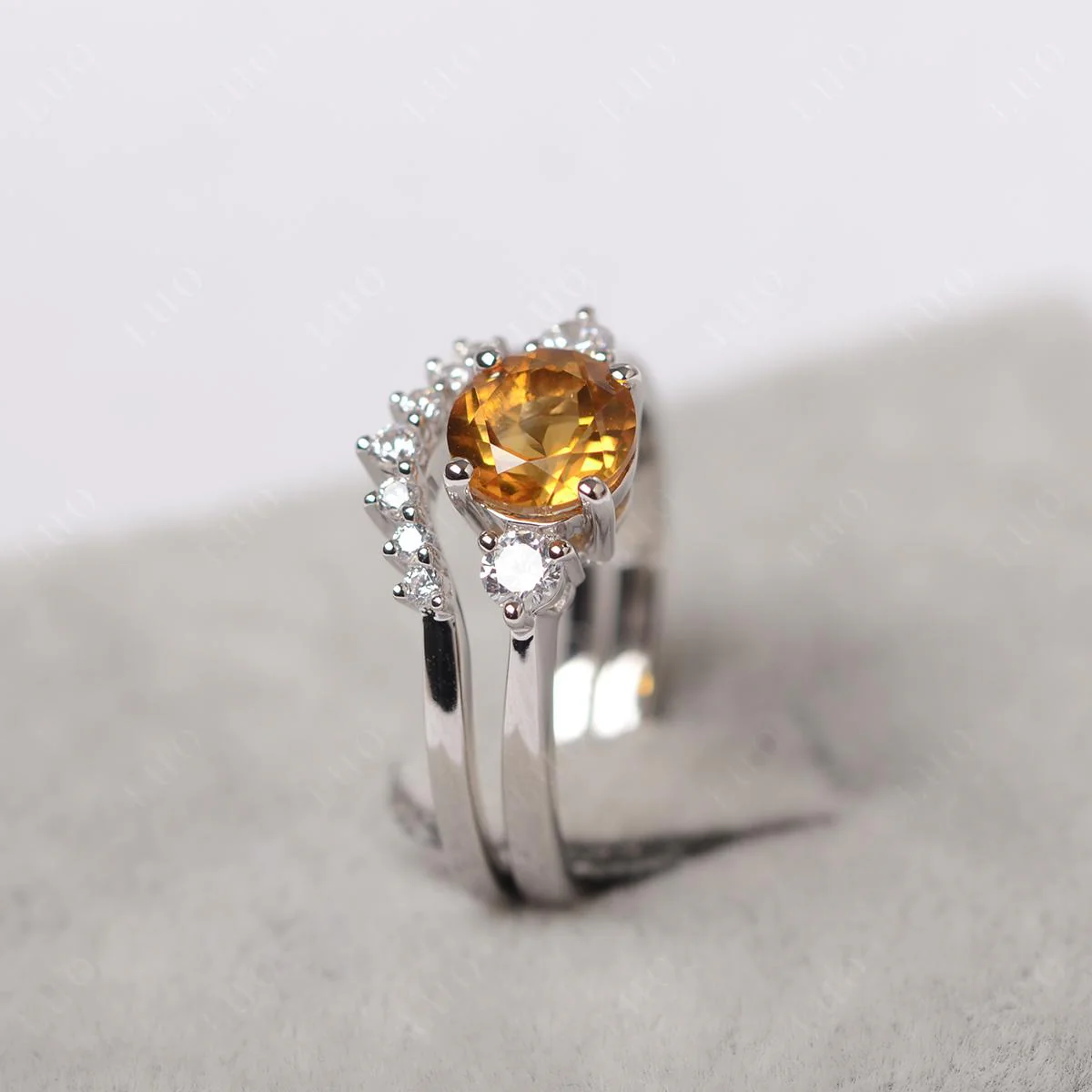 Round Citrine Wedding Ring Set - Image 13