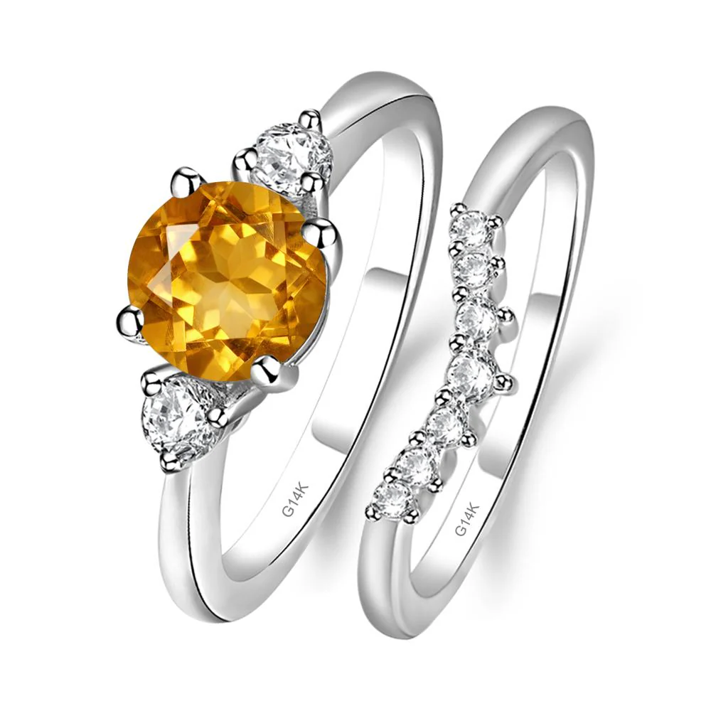 Round Citrine Wedding Ring Set - Image 3