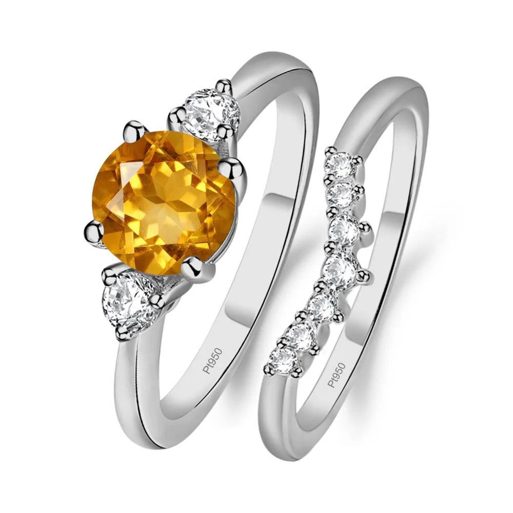 Round Citrine Wedding Ring Set - Image 6