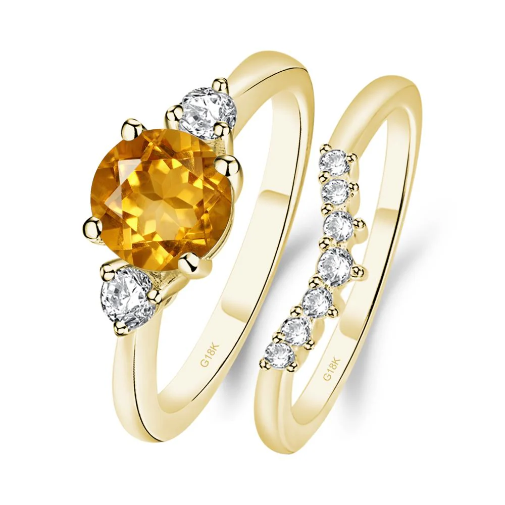 Round Citrine Wedding Ring Set - Image 8
