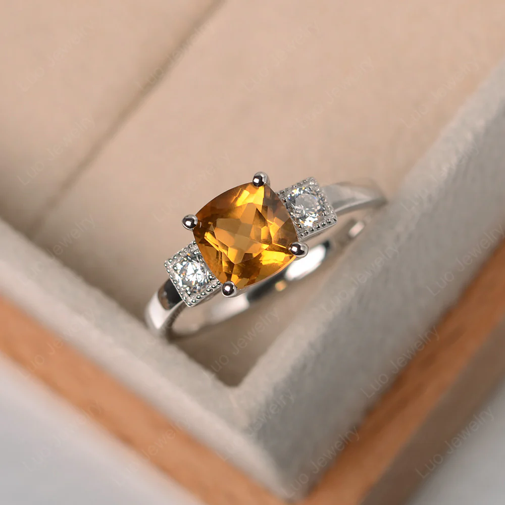 Cushion Citrine Trilogy Ring