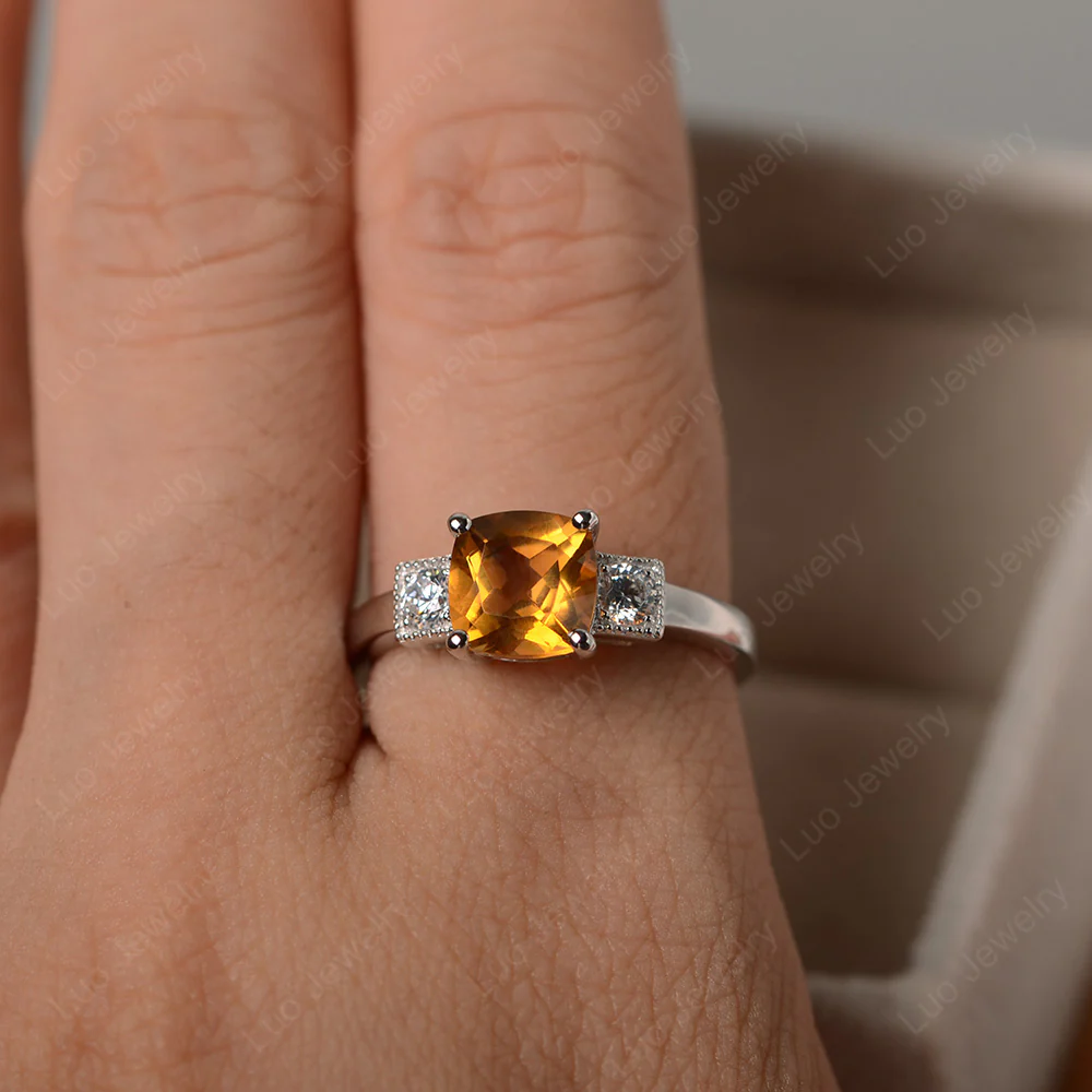 Cushion Citrine Trilogy Ring - Image 4