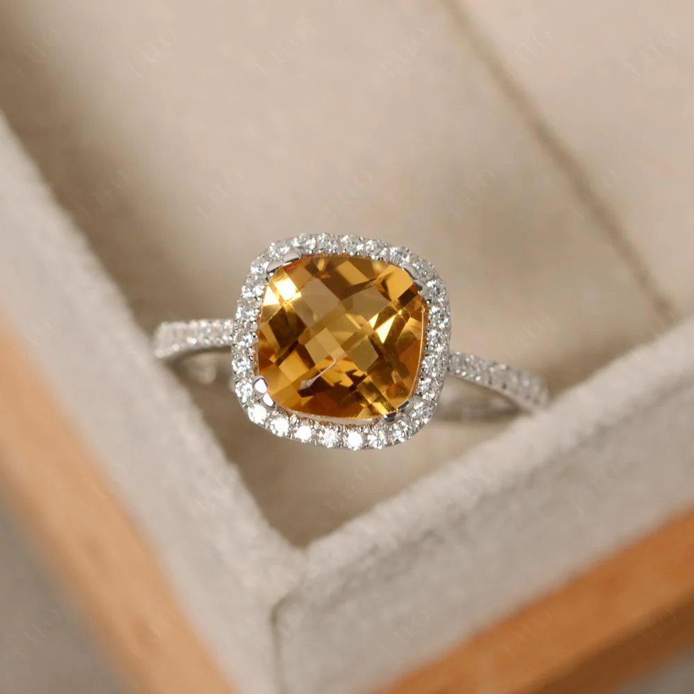 Cushion Cut Citrine Halo Ring - Image 10