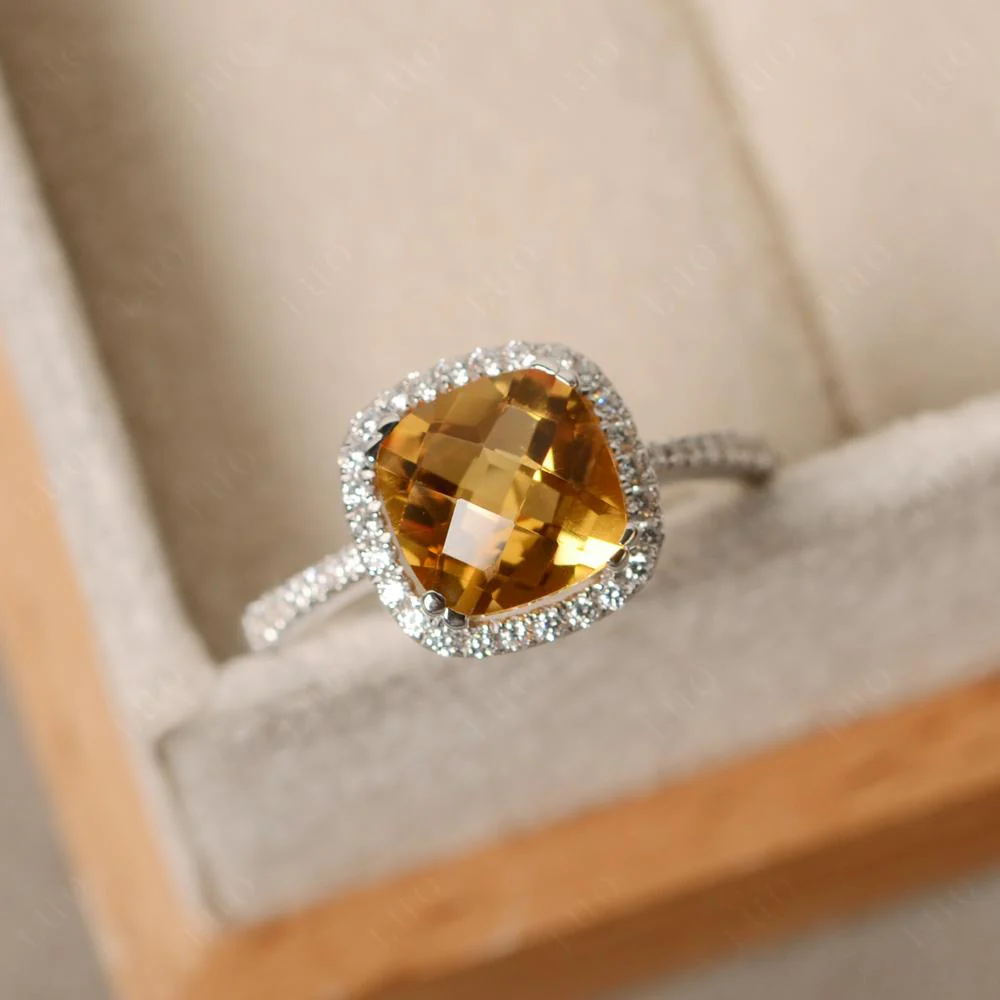 Cushion Cut Citrine Halo Ring - Image 11