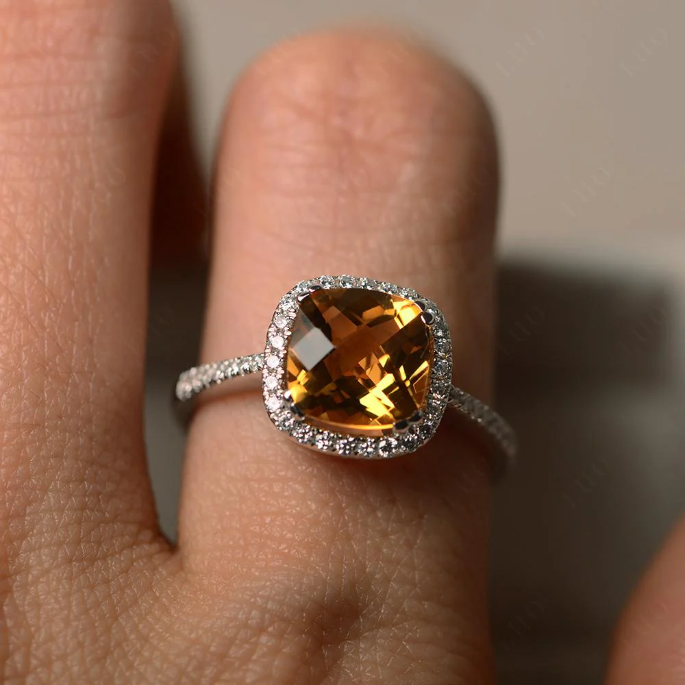 Cushion Cut Citrine Halo Ring - Image 14