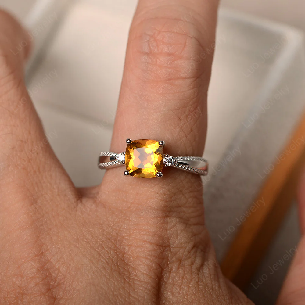 Cushion Cut Citrine Engagement Ring - Image 4
