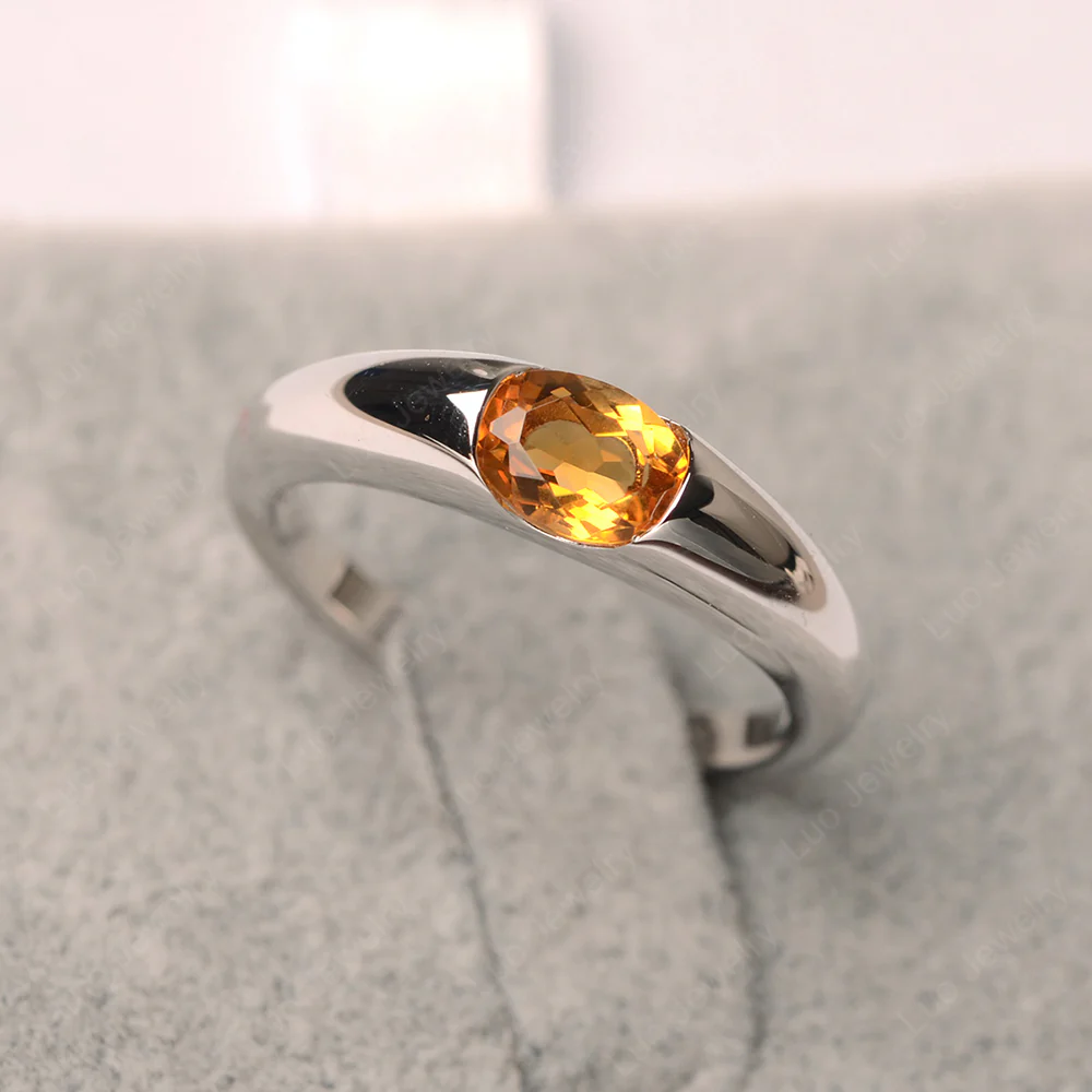Citrine East West Bezel Set Pinky Ring