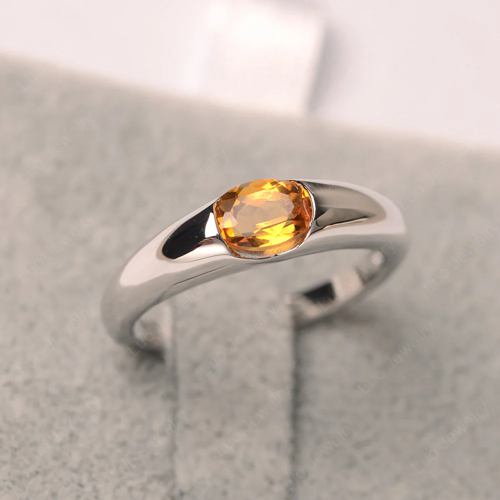 Citrine East West Bezel Set Pinky Ring - Image 2