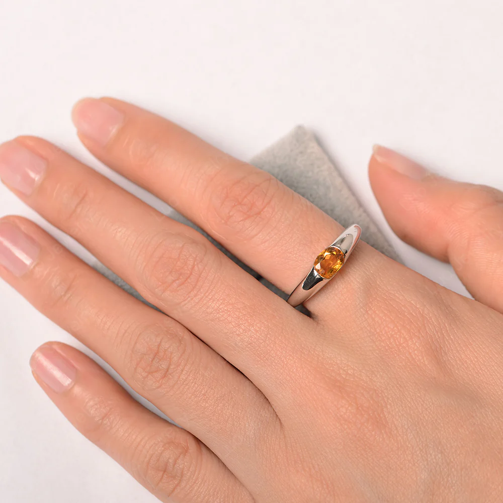 Citrine East West Bezel Set Pinky Ring - Image 4