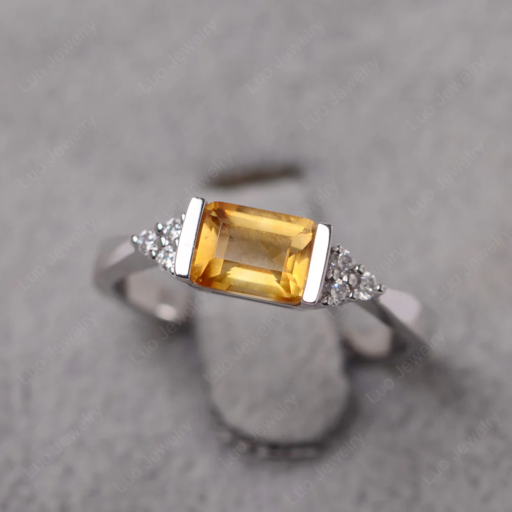 Citrine East West Half Bezel Set Ring