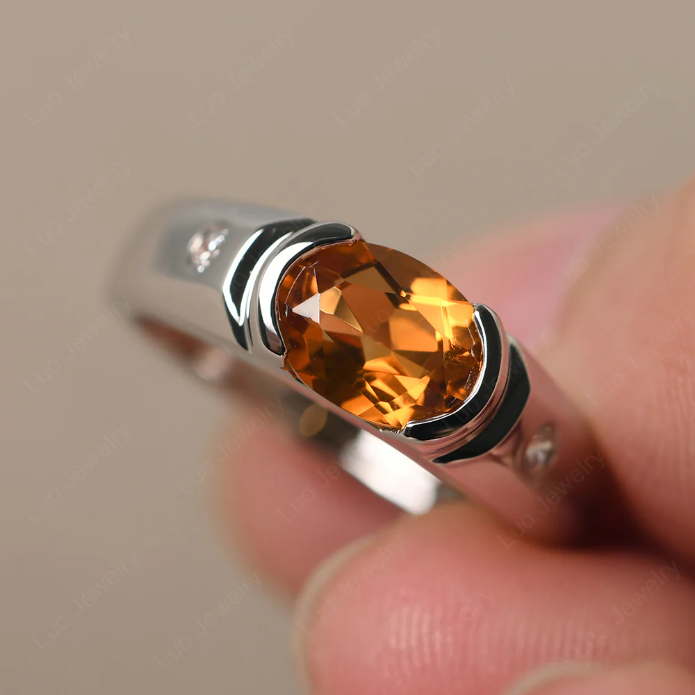 Oval Citrine Horizontal Unisex Ring - Image 2