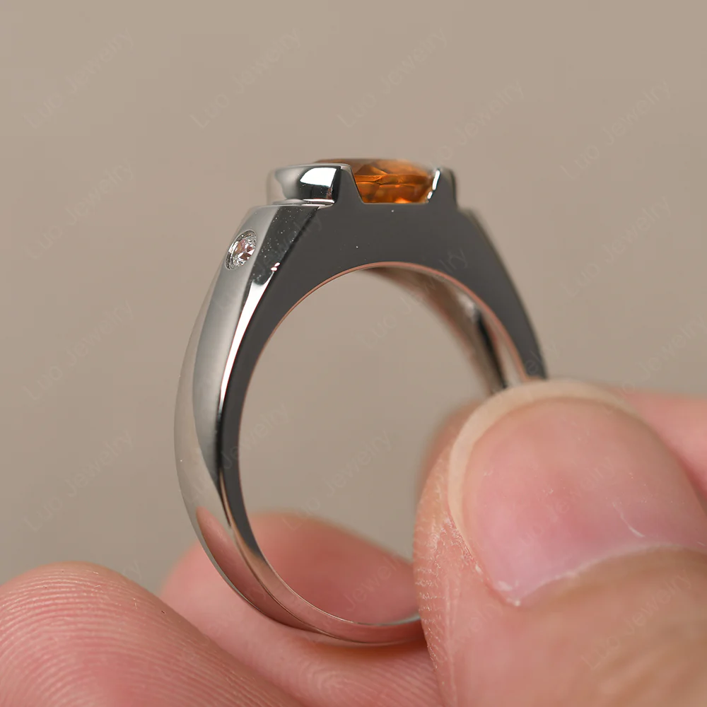 Oval Citrine Horizontal Unisex Ring - Image 4