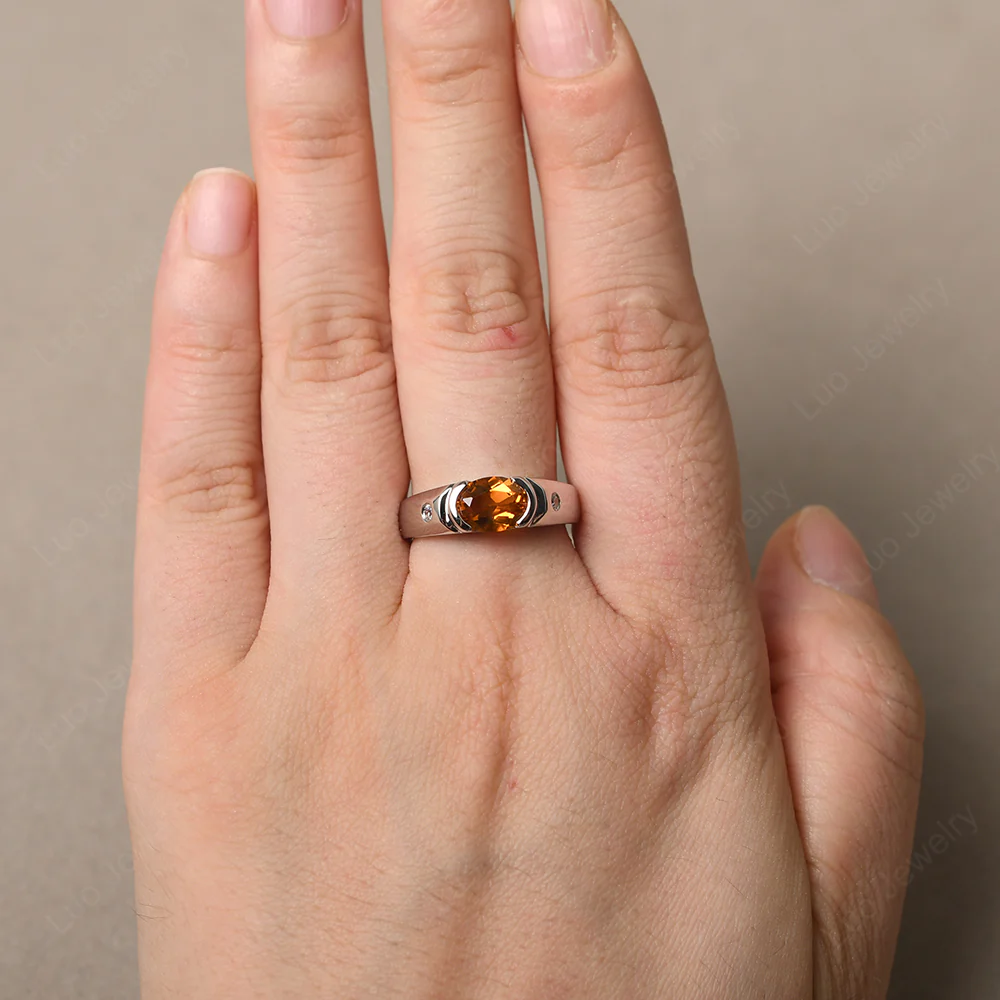Oval Citrine Horizontal Unisex Ring - Image 5