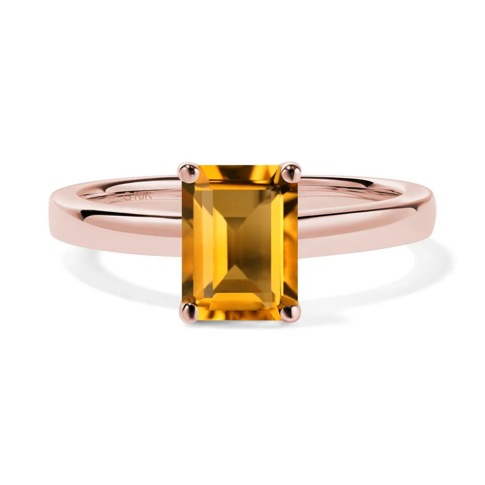 Emerald Cut Citrine Solitaire Ring