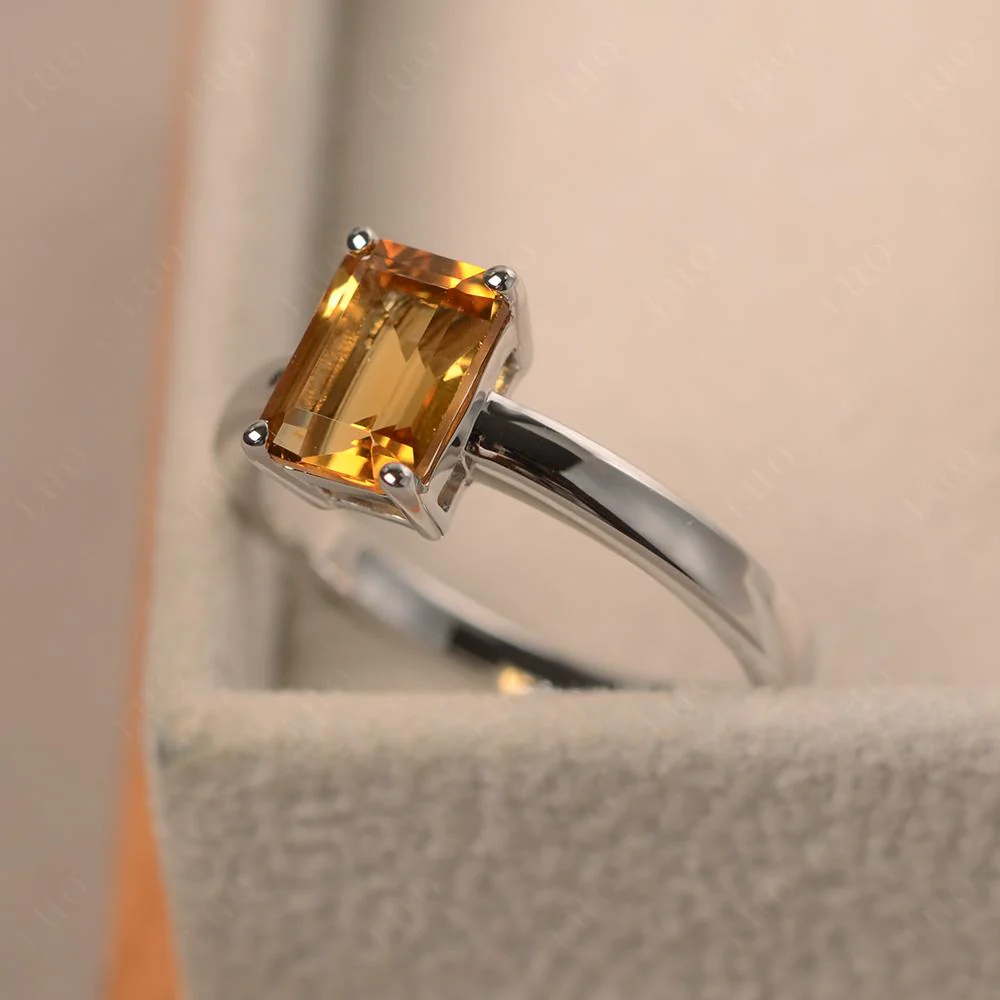 Emerald Cut Citrine Solitaire Ring - Image 30