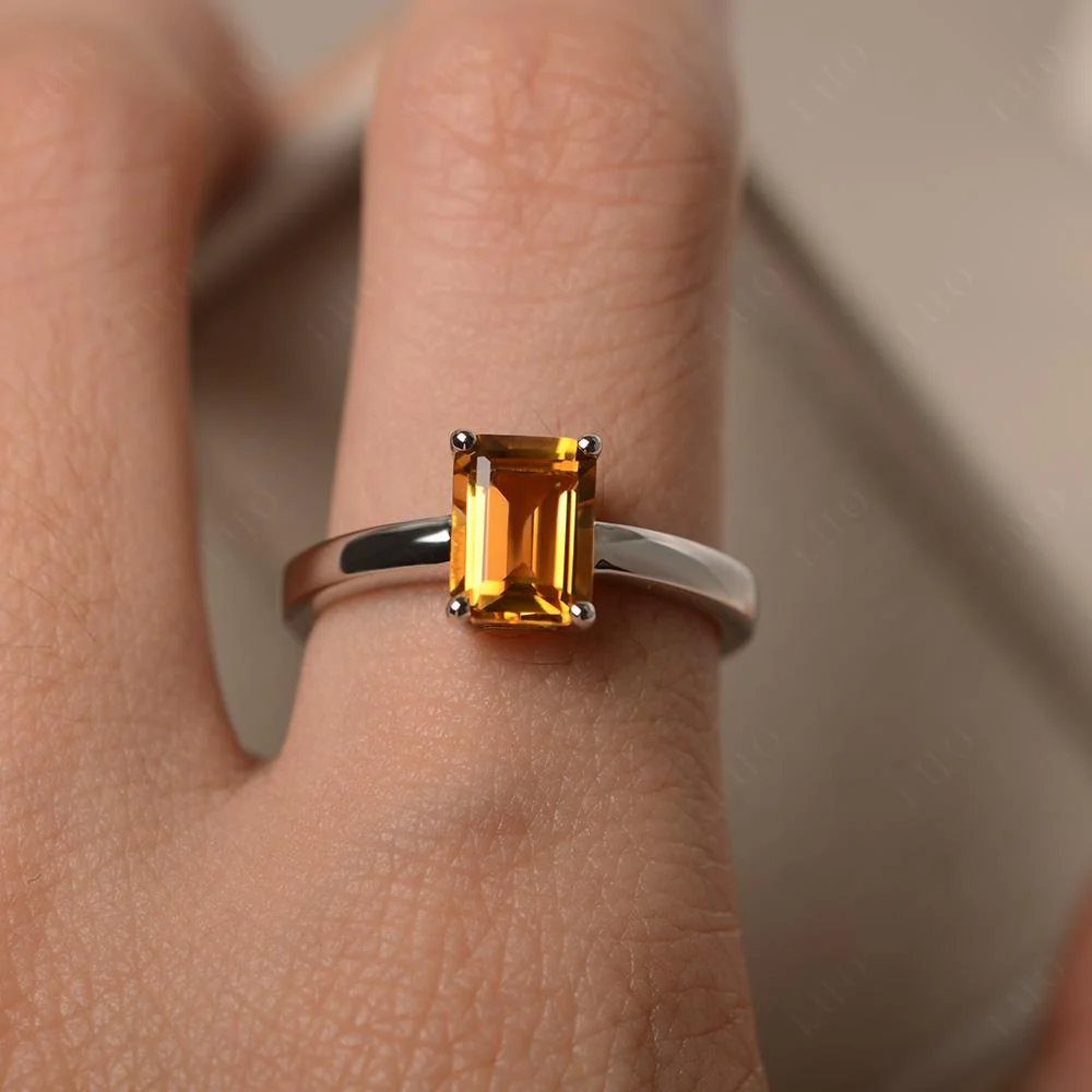 Emerald Cut Citrine Solitaire Ring - Image 32