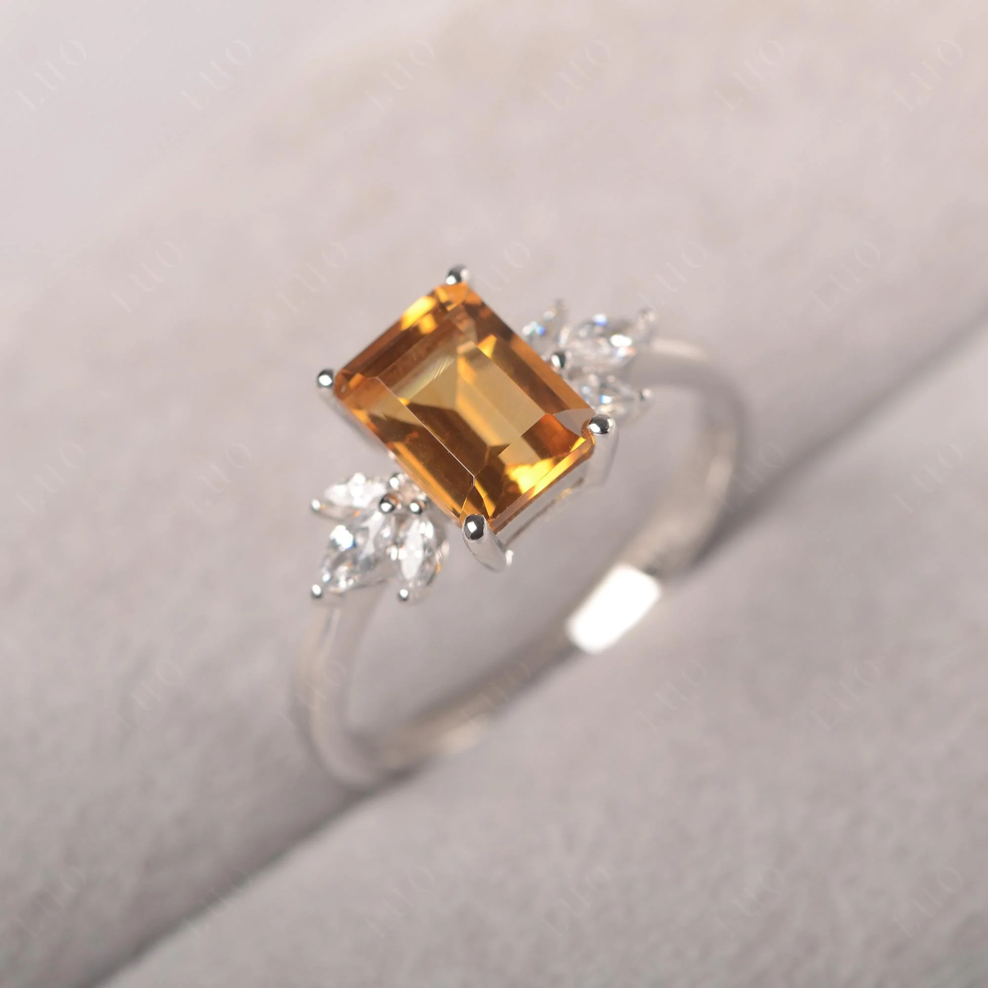Sunburst Emerald Cut Citrine Ring - Image 11