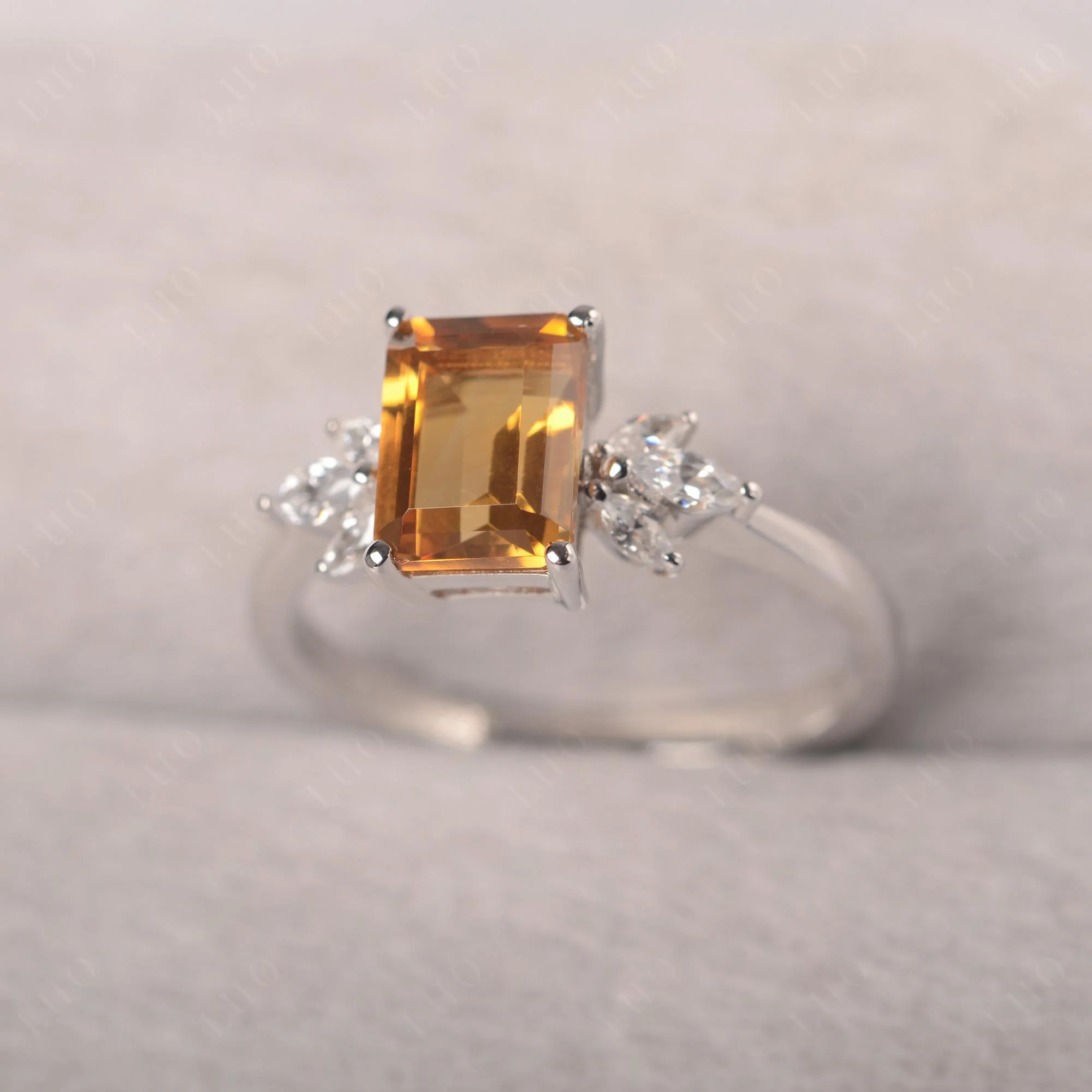 Sunburst Emerald Cut Citrine Ring - Image 12