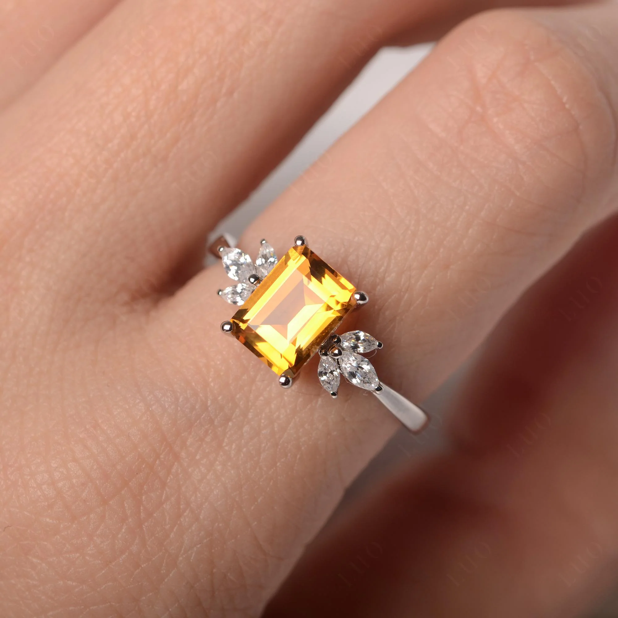 Sunburst Emerald Cut Citrine Ring - Image 15