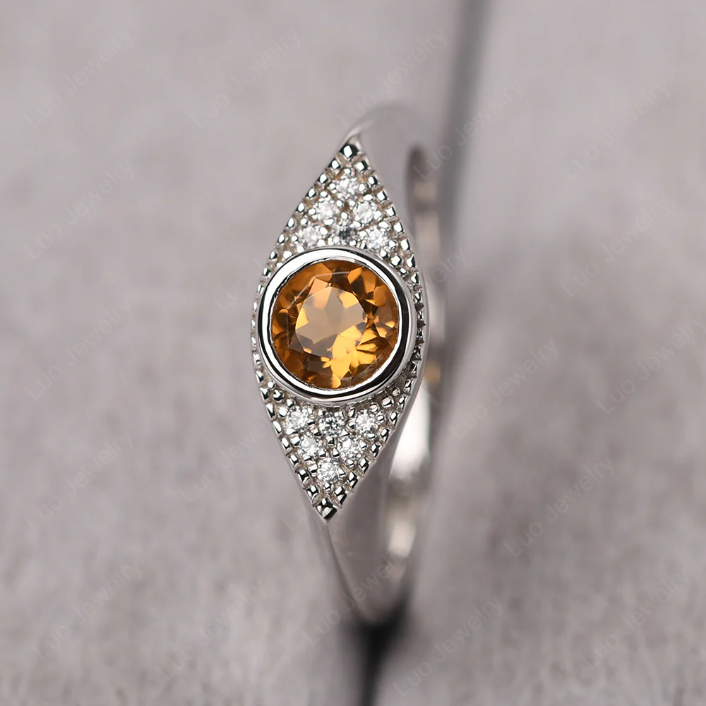 Citrine Bezel Set Evil Eye Ring