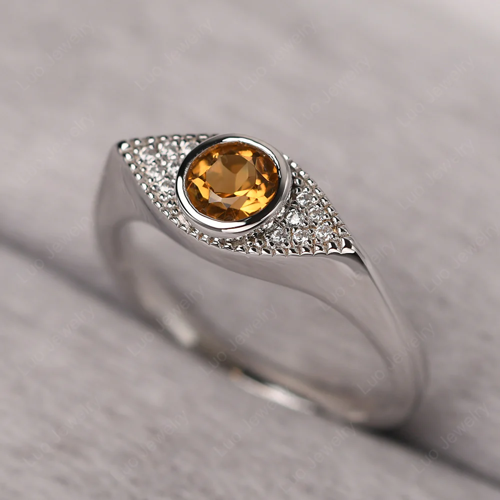 Citrine Bezel Set Evil Eye Ring - Image 2