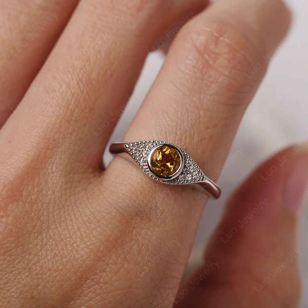 Citrine Bezel Set Evil Eye Ring - Image 5
