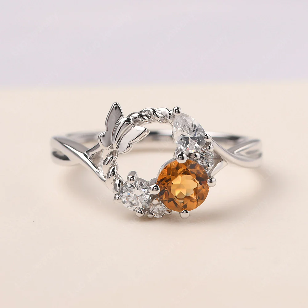 Vine and Butterfly Ring with Citrine