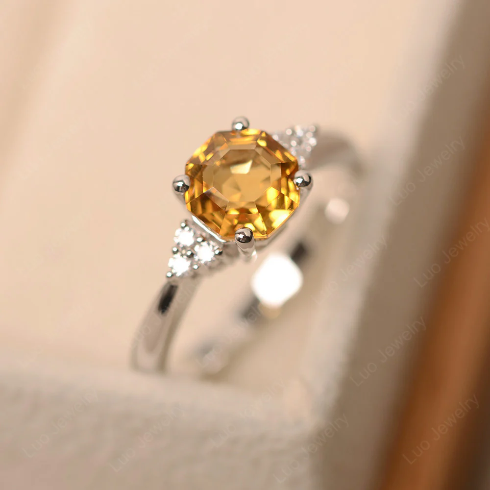 Octagon Cut Citrine Engagement Ring - Image 2
