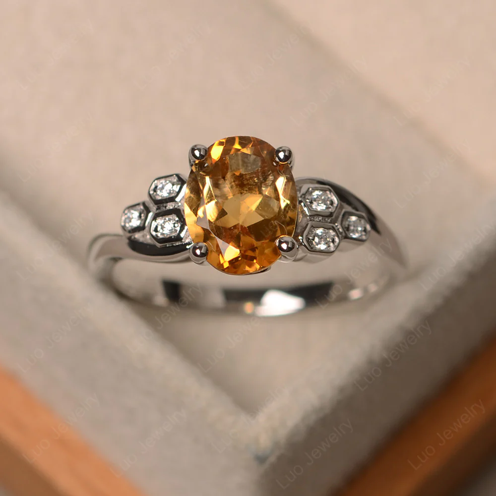 Oval Cut Citrine Honeycomb Ring