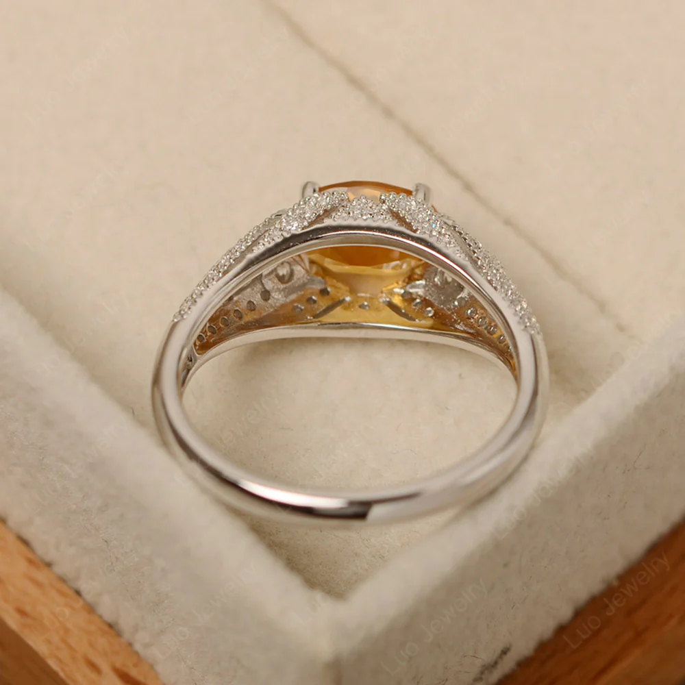 Vintage Horizontal Oval Cut Citrine Ring - Image 4
